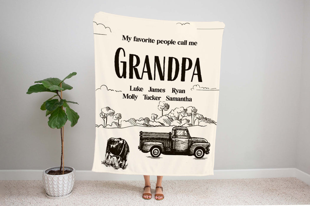 Personalized Blanket Gifts For Grandpa From Grandchild Farmer Just Cooler Truck Cow Vintage Custom Name For Christmas