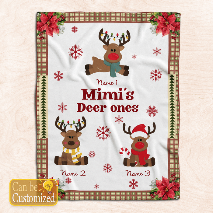 Personalized Blanket For Grandma Mimi'S Deer Ones Cute Deers Printed Custom Grandkids Name Christmas Design