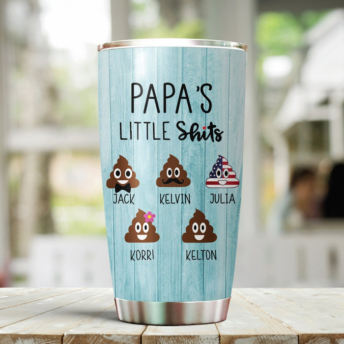 Personalized Tumbler For Grandpa From Grandkids Funny Papa's Little Shits Cute Emotion Custom Name Travel Cup Xmas Gifts