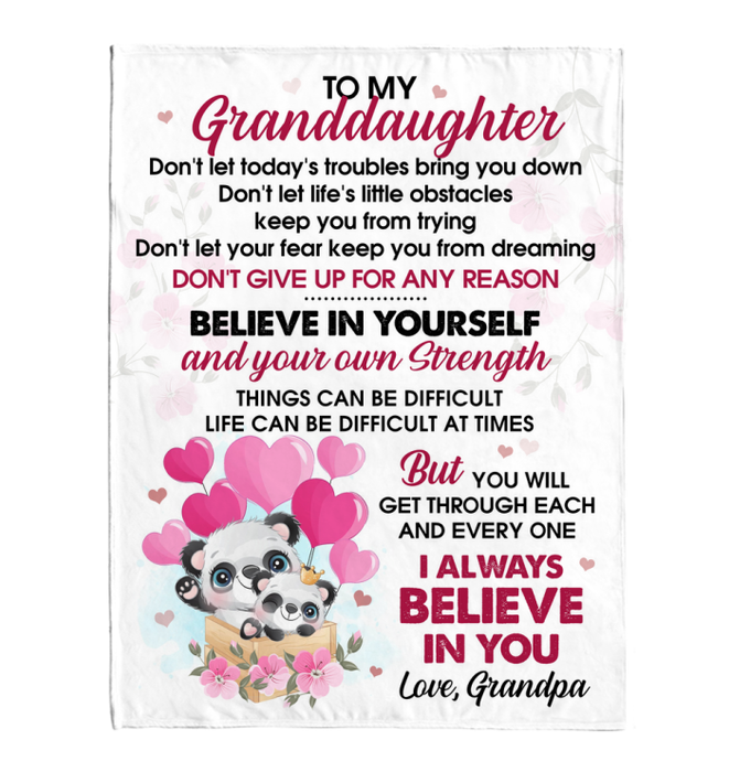 Personalized To My Granddaughter From Grandma I Always Believe In You Cute Panda And Heart Printed Custom Name