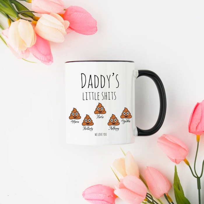 Personalized Accent Coffee Mug For Dad Daddy's Little Shits Cute Shit Printed Custom Kids Name 11 15oz Cup