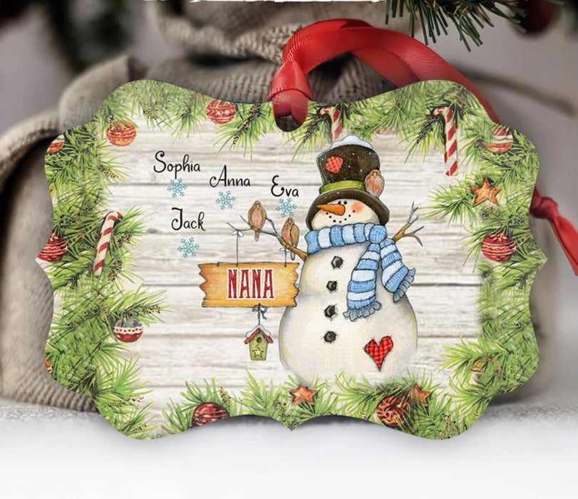 Personalized Ornament For Grandma From Grandchild Cute Snowman Wooden Garland Holly Custom Name Gifts For Christmas