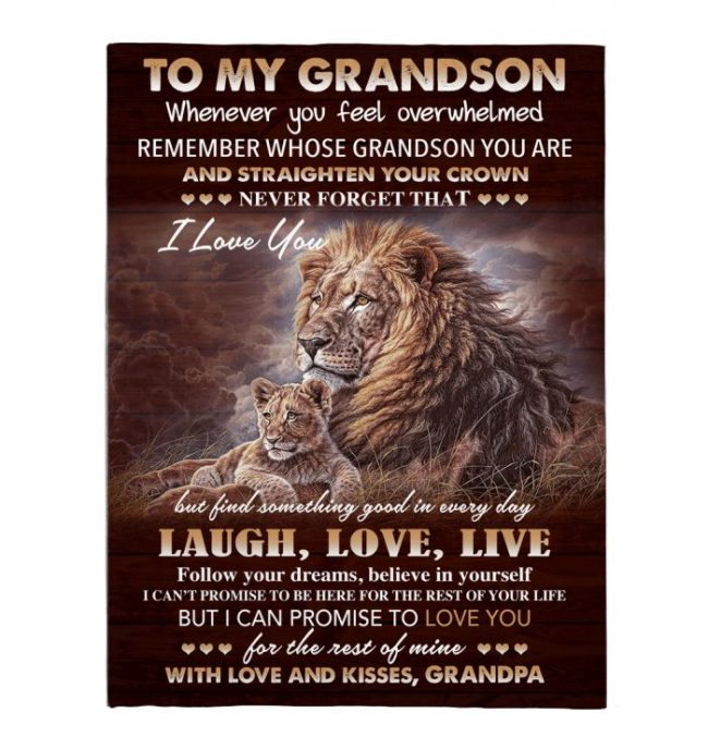 Personalized To My Grandson Blanket From Grandparents Laugh Love Live Straighten Crown Lion Custom Name Christmas Gifts