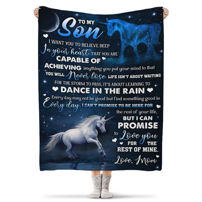 Personalized To My Son Blanket From Mom Dad I Want You To Believe Deep In Your Heart Fairy Tale Horse Printed