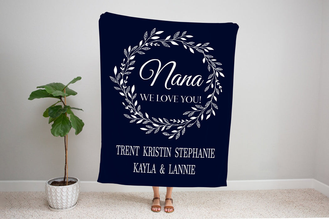 Personalized Navy Blue Blanket For Grandma Mom Nana We Love You Rustic Monogram Blanket Custom Title & Grandkids Name