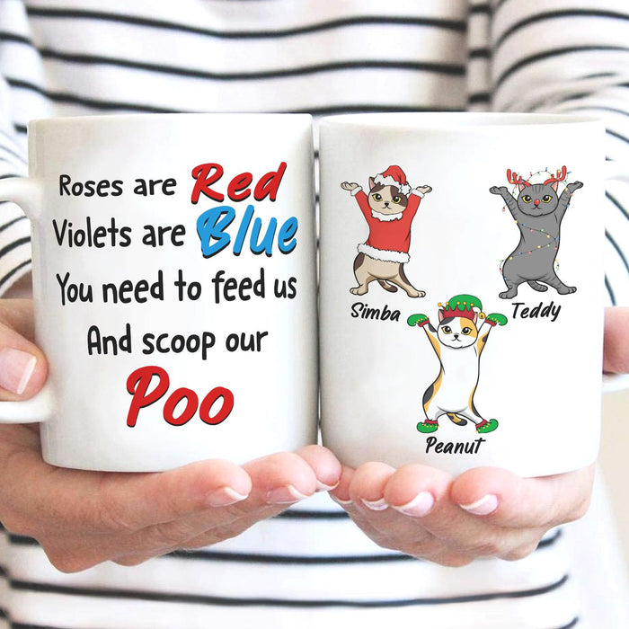 Personalized Coffee Mug Gifts For Cat Lovers You Need To Feed Us & Scoop Our Poo Custom Name White Cup For Christmas