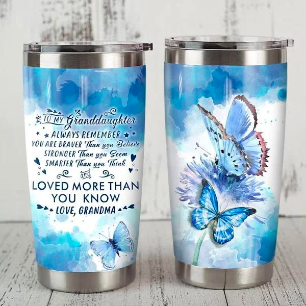 Personalized Tumbler To Granddaughter Gifts From Grandparents Butterflies Love Than You Know Custom Name Travel Cup 20oz