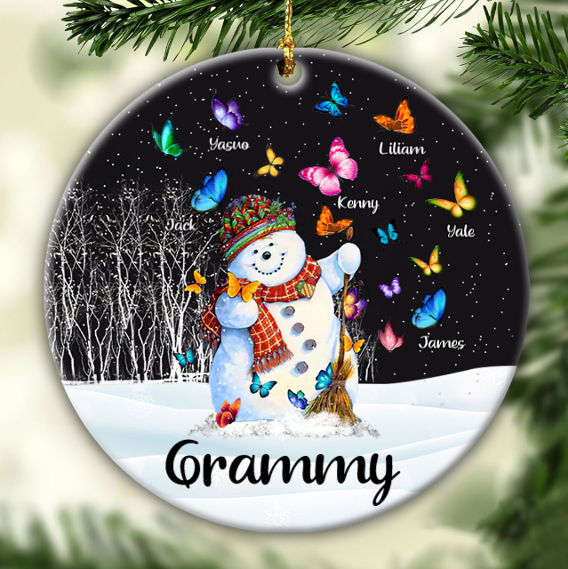 Personalized Ornament For Grandma From Grandchild Snowman Butterflies Grammy Winter Custom Name Gifts For Christmas