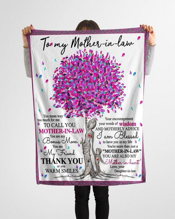 Personalized Throw Blanket To My Mother In Law From New Daughter Purple Tree Design Prints Custom Name Fleece Blanket