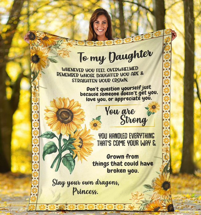 Personalized Fleece Sherpa Blanket To My Daughter Remember You Are Strong Sunflower Blanket From Mom Custom Name