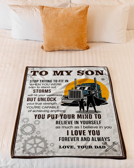 Personalized To My Son Blanket From Daddy Custom Name Trucker Stand Out Storms Hit Your Weakness Gifts For Christmas