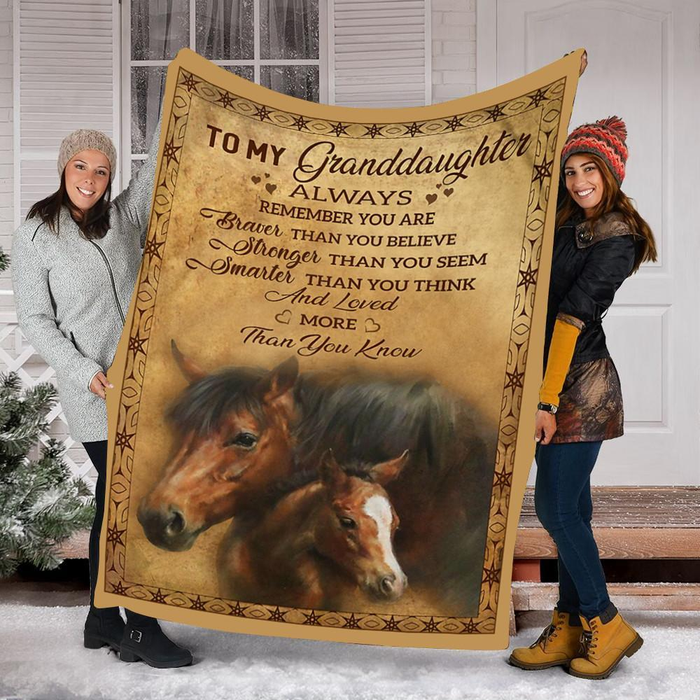 Personalized To My Granddaughter Blanket From Grandparent You Are Braver Than You Believe Old Horse & Baby Horse Printed