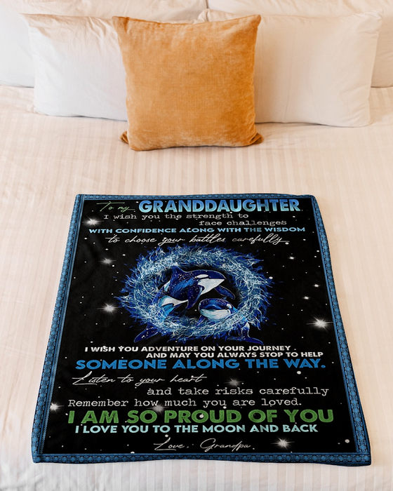 Personalized Blanket To My Granddaughter From Grandpa Old & Baby Orca Printed Star Night Background Custom Name