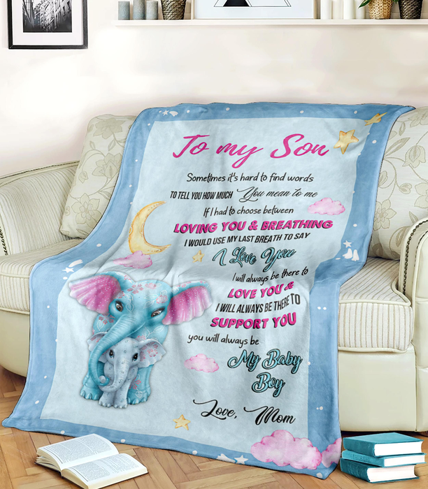 Personalized To My Son Blanket From Mom Cute Elephant Blue Background Premium Blanket You Will Always Be My Baby Boy