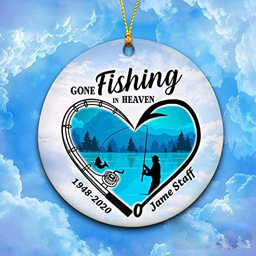 Personalized Memorial Ornament For Loved One In Heaven Fishing In Heaven Heart Custom Name Tree Hanging Funeral Gifts