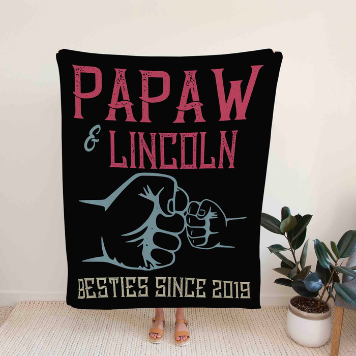Personalized Blanket Gifts For Grandpa From Grandchildren Cute Papaw Blue Fist Bump Besties Custom Name For Christmas