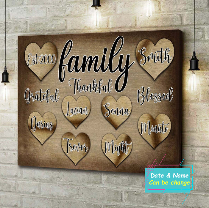 Personalized Multi Family Names Poster Canvas Family Grateful Thankful Blessed Horizontal Poster No Frame Full Size