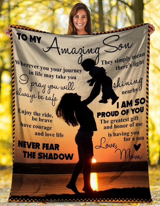 Personalized To My Son Blanket From Mom Wherever Your Journey In Life May Take You Mom & Baby Boy Printed