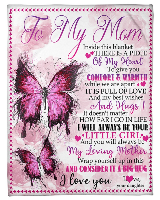 Personalized Fleece Blanket For Mom Print Cute Pink Butterfly I'll Always be Your Little Girl for Daughter Customized Blanket Gifts Mothers Day Birthday