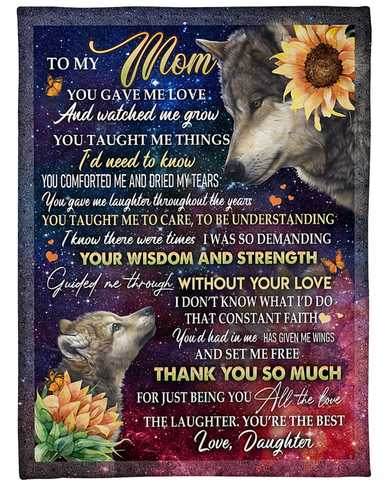 Personalized Fleece Blanket For Mom Art Print Designed Cute Wolf Family Funny Mom Gifts for Mother's Day Customized Blanket Gifts for Kids And Adult