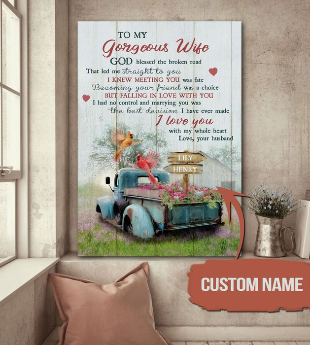 Personalized To My Wife Canvas Wall Art From Husband I Know Meeting You Was A Fate Truck Custom Name Poster Prints Gifts