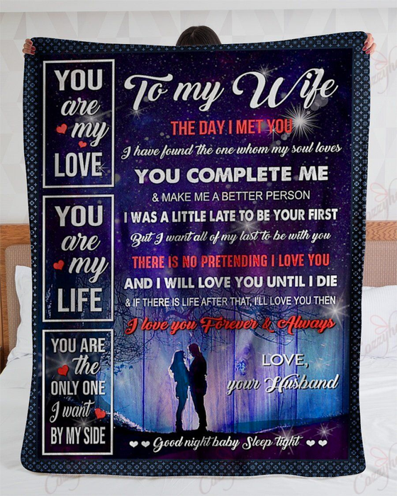 Personalized Romantic Blanket To My Wife The Day I Met You Print Couple Under The Lights Custom Name Valentine Blankets