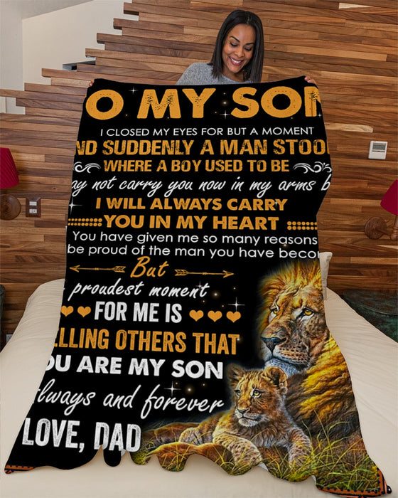 Personalized To My Son Blanket From Parents Custom Name Lion Always Carry You In My Heart Gifts For Birthday Christmas