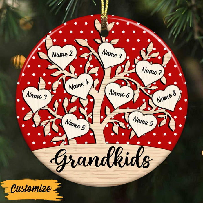 Personalized Ornament For Grandma From Grandchildren Tree Wooden Heart Framed Polka Dots Custom Name Gifts For Christmas