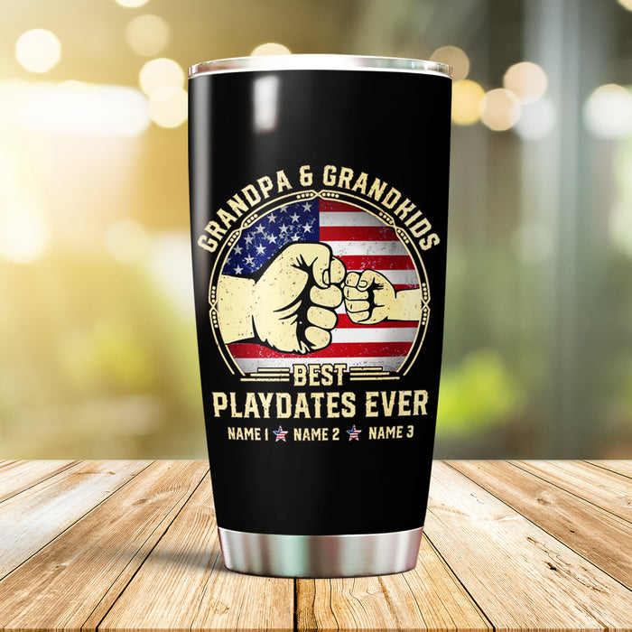Personalized Tumbler For Grandpa From Grandkids American Flag Fist Bump Playdates Ever Custom Name Travel Cup Xmas Gifts