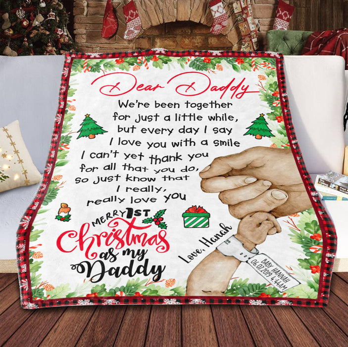 Personalized Blanket For New Dad From Kids I Really Love You Holding Hand Plaid Custom Name Gifts For First Christmas