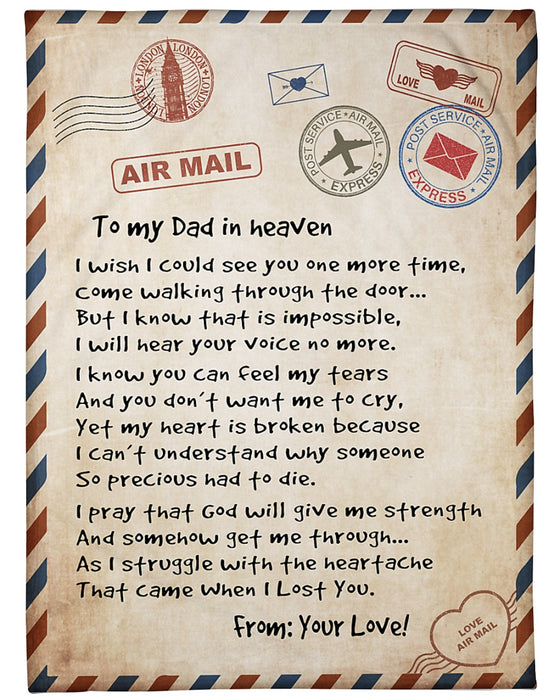 Memorial Love Airmail Blanket To My Dad In Heaven Sympathy Remembrance Vintage Letter Blankets For Loss Of Dad