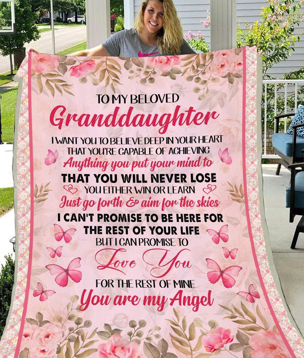 Personalized Lovely Blanket To Me Beloved Granddaughter Pink Butterfly & Flower Blanket Custom Name