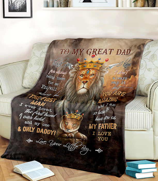 Personalized To My Great Dad Blanket From Son Old Lion & Baby Lion With Crown Printed Thank You For Always Being There