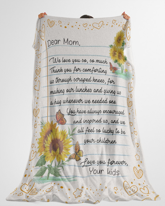 Personalized Butterflies Sunflower Themed Blanket To My Mom From Daughter And Son We Love You So So Much Custom Name