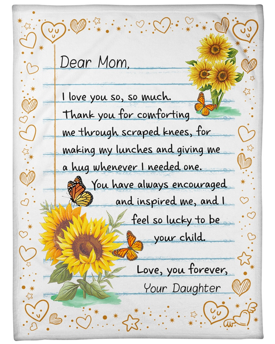 Personalized Blanket To My Mom From Daughter Thank You For I Love You Sunflower Printed Letter Design Custom Name