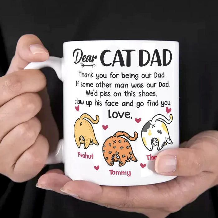 Personalized Ceramic Coffee Mug For Cat Dad Thanks For Being Our Dad Cute Cat Design Custom Cat's Name 11 15oz Cup
