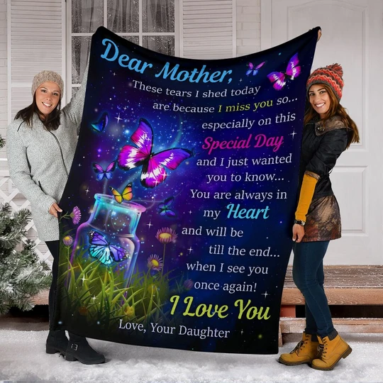 Personalized Sherpa Blanket To My Mother Neon Colorful Vase & Butterfly Prints Customized Name Lovely Blankets