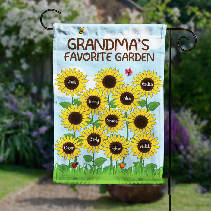 Personalized Garden Flag For Grandma Grandma's Favorite Garden Sunflowers Print Custom Grandkids Name Welcome Flag