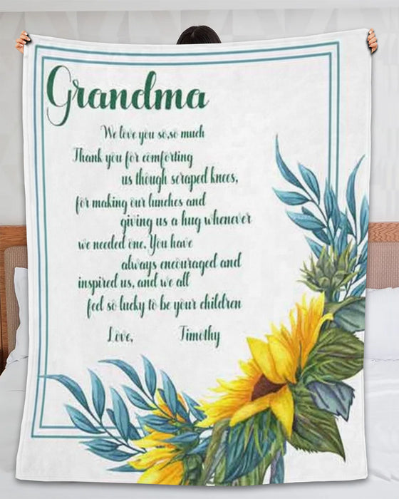 Personalized To My Grandma Blanket From Grandkids Sunflowers Thanking You For Comforting Custom Name Gifts For Christmas
