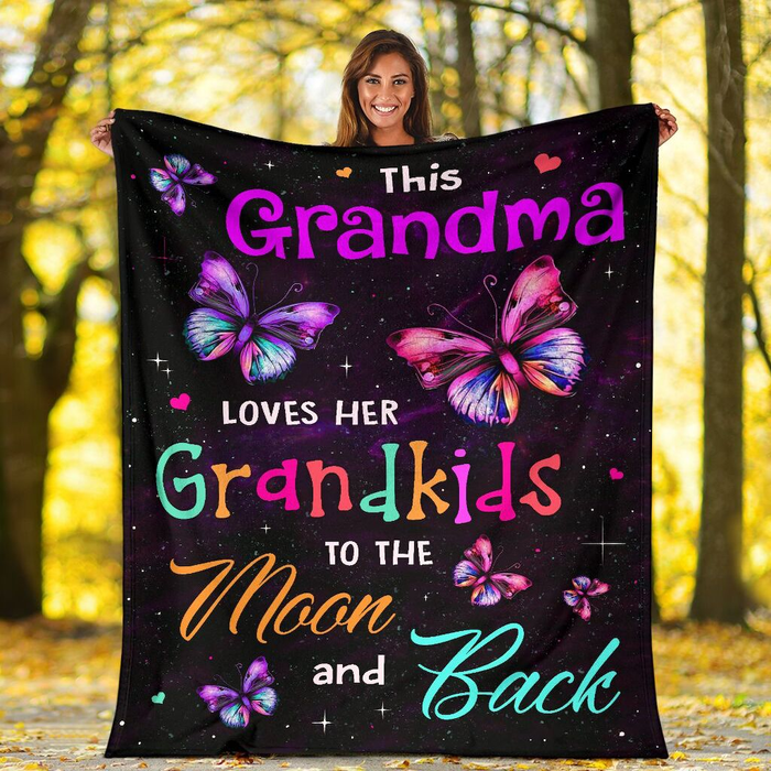 Personalized To My Grandma Blanket From Grandchildren Nana Love To The Moon Butterflies Custom Name Gifts For Christmas
