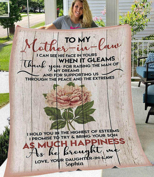 Personalized Wooden Blanket To My Mother In Law Rustic Flower Printed Fleece Blanket Custom Name