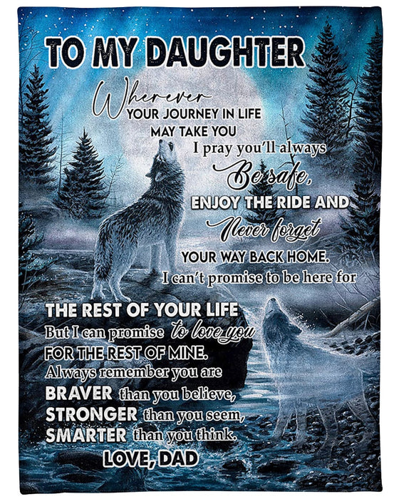 Personalized To My Daughter Blanket From Mom Dad Wolf Snow Braver Stronger Smarter Custom Name Gifts For Christmas
