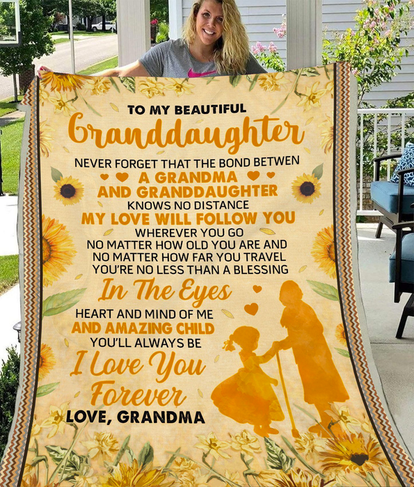 Personalized Premium Blanket To My Beautiful Granddaughter Rustic Sunflower Printed Blanket Custom Name