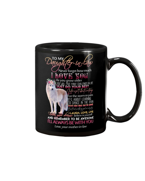 Personalized Coffee Mug Gifts For Daughter In Law Wolf You Will Face Many Challenges Custom Name Black Cup For Birthday