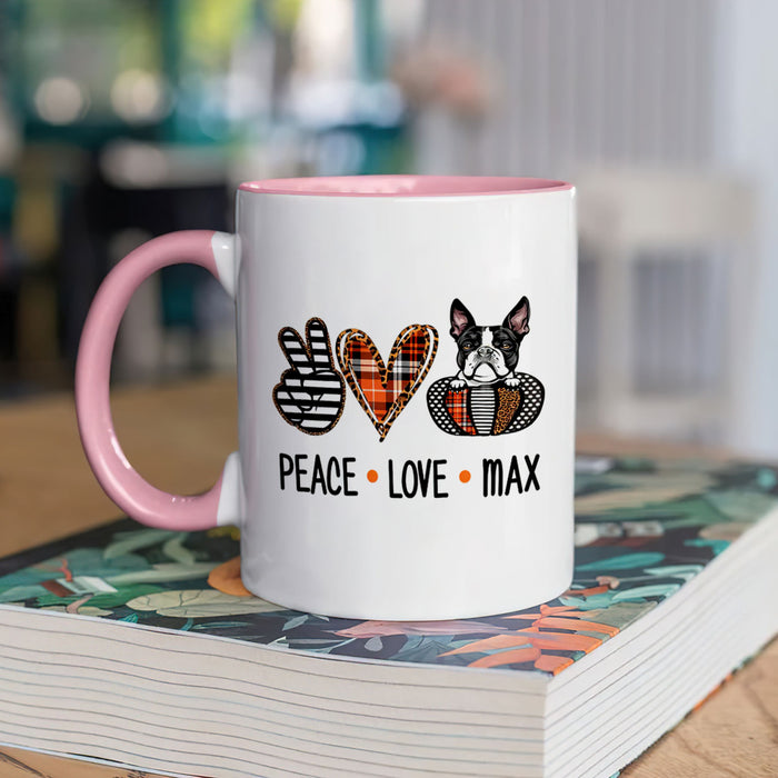 Personalized Coffee Mug Gifts For Dog Owners Peace Love Dog Fall Leopard Pumpkins Custom Name Accent Cup For Christmas