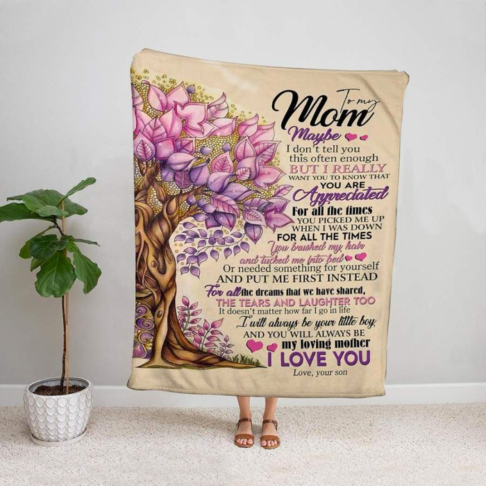 Personalized Blanket To My Mom Purple Pink Tree Leaves Printed Custom Name Blanket For Mothers Day