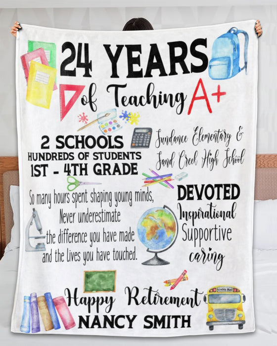 Personalized Retirement Blanket For Teachers Never Underestimate The Difference School Supplies Print Custom Name
