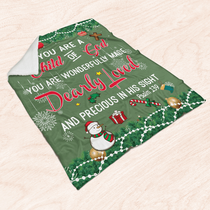 Fleece Blanket For Christian You Are A Child Of God Psalm 139 Christmas Design With Cute Snowman & Snowflake Printed