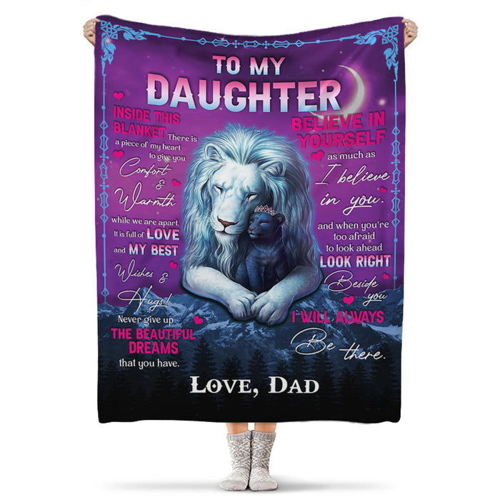 Personalized To My Daughter Blanket From Dad Inside This Blanket There Is A Piece Of My Heart Old Lion Hugging Baby Lion