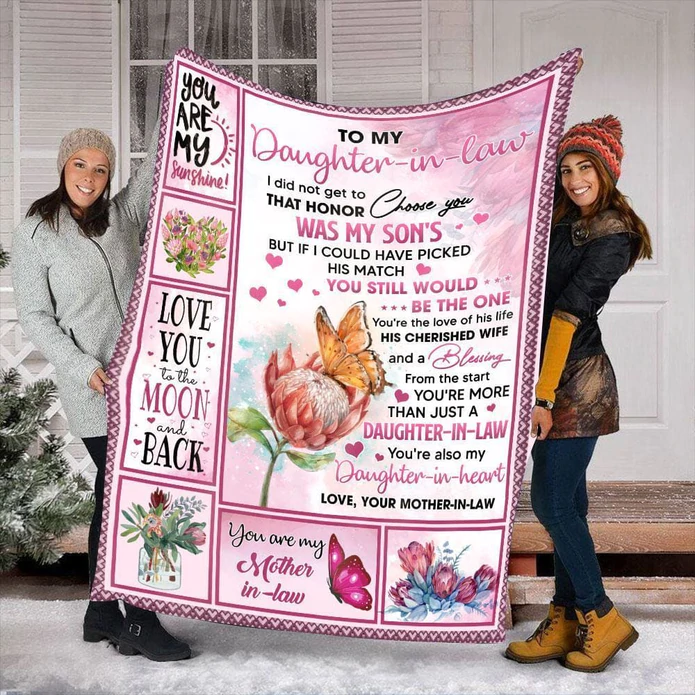 Personalized To Daughter In Law Blanket Pink Protea Honor Choose You Was My Son Custom Name Gifts For Christmas Birthday